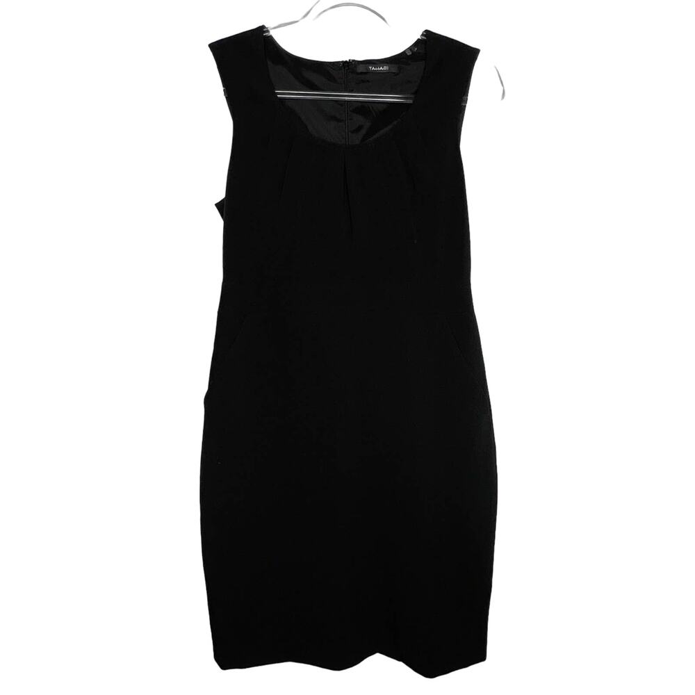 TAHARI Sheath Cocktail Formal Dress Knee Length Sleeveless Pleated Black Size 10